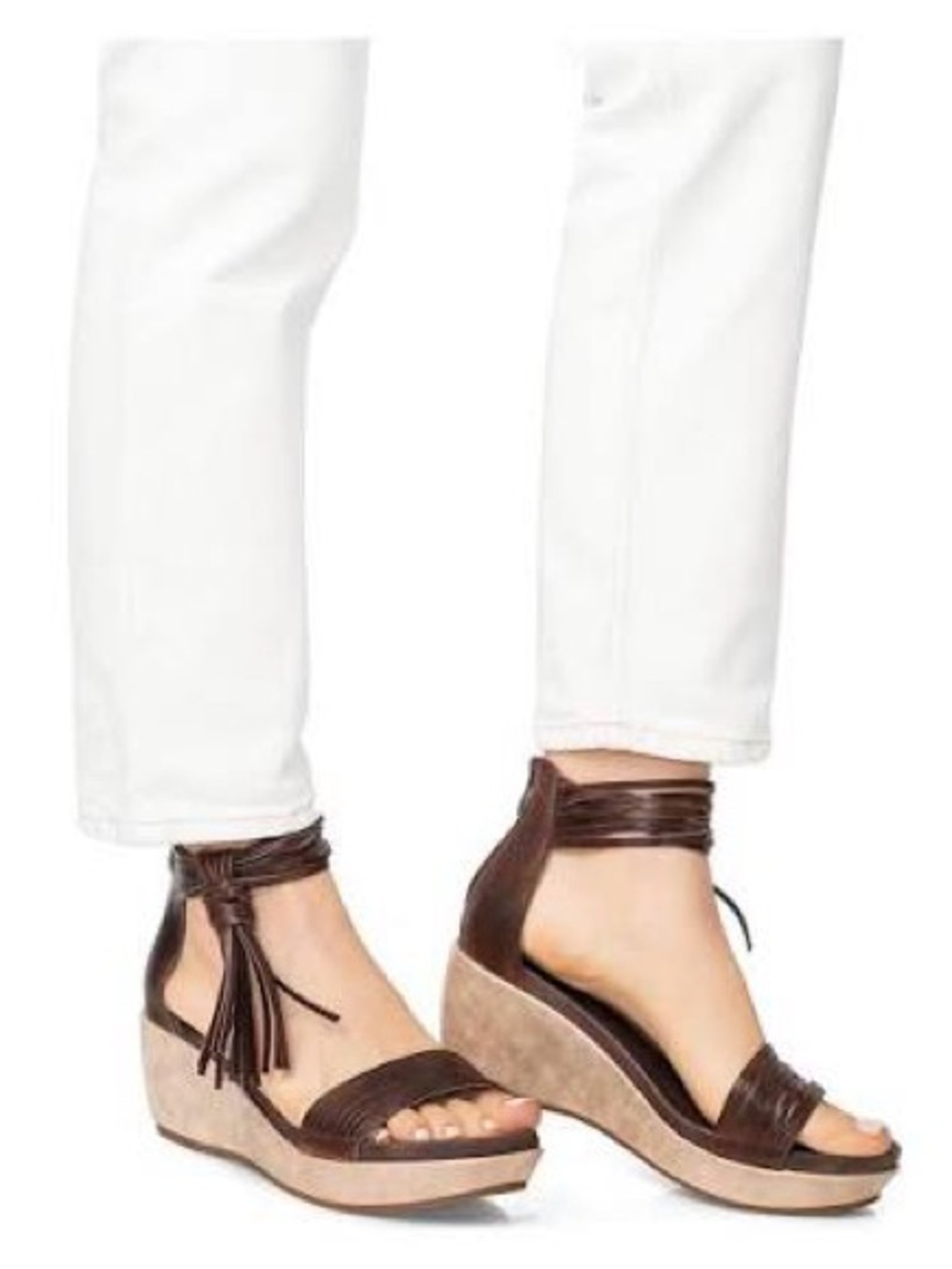 Antelope Dacia D46 Strappy Wedge Platform Heel Sandals Size 38 Coffee Leather